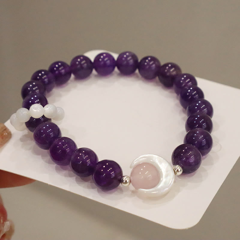 925 Sterling Silver Crescent Moon Natural Gemstone Charm Bracelet