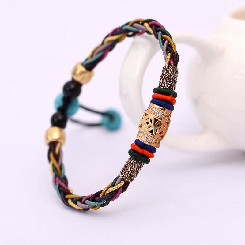 Tibetan Handmade Eight Thread Knot Copper Coin Luck Weave String Bracelet
