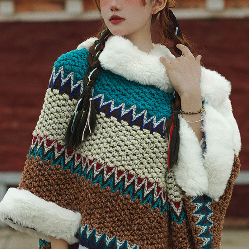 Tactile Striped Knitted Travel Meditation Tibetan Shawl