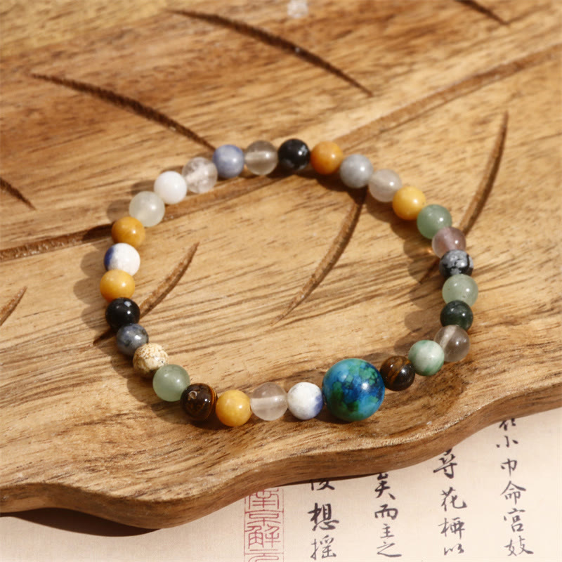 Natural Imperial Sea Sediment Jasper and Agate Beaded Stone Bracelet