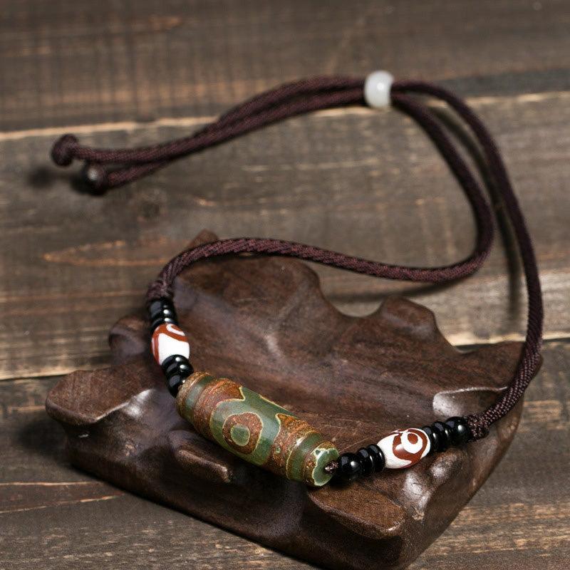 Tibetan Nine-Eye Dzi Bead Protection String Necklace