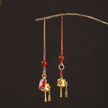 Tibetan Copper Om Mani Padme Hum Prayer Wheel & Red Agate Phone Charm