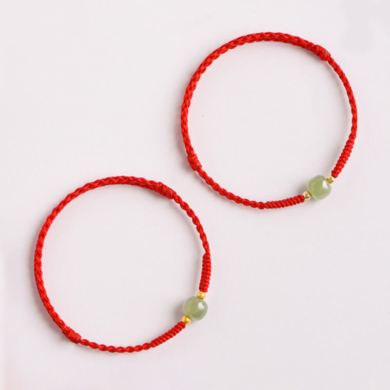 Handmade Jade Bead Braided Red String Adjustable Bracelet