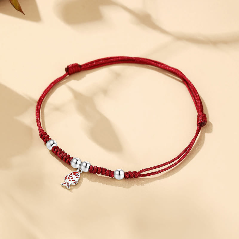 925 Sterling Silver Luck Koi Fish Wealth Handcrafted Braided Red Bracelet