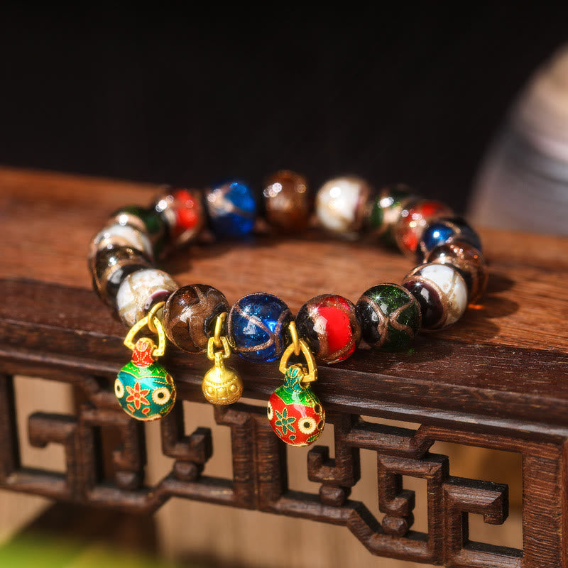 Five Elements Gold Swallowing Beast Family Charm Liuli Glass Bead Luck Bracelet