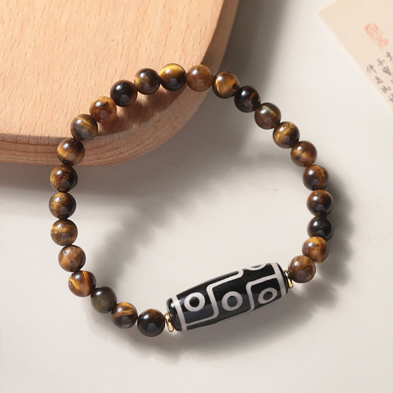 Tibetan Tiger Eye Tourmaline Nine-Eye Dzi Bead Protection Bracelet