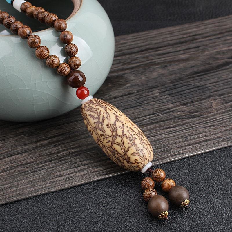Tibetan Wenge Wood Bodhi Seed Agate Balance Peace Necklace Pendant (Extra 40% Off | USE CODE: FS40)
