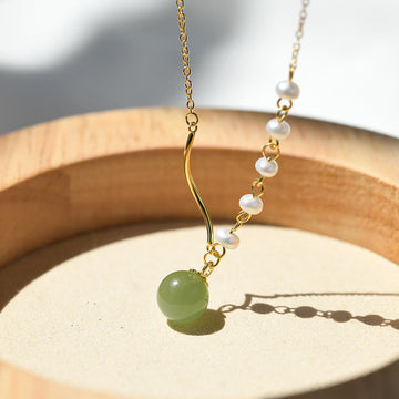 Natural Hetian Jade Pearl Luck Bead Necklace Pendant