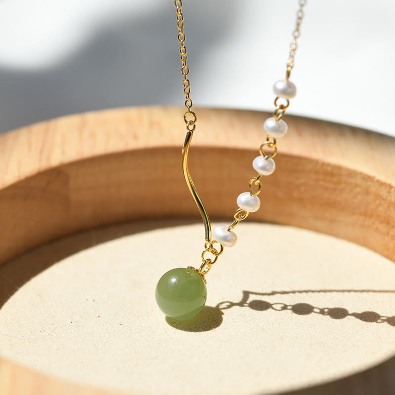 Natural Hetian Jade Pearl Luck Bead Necklace Pendant