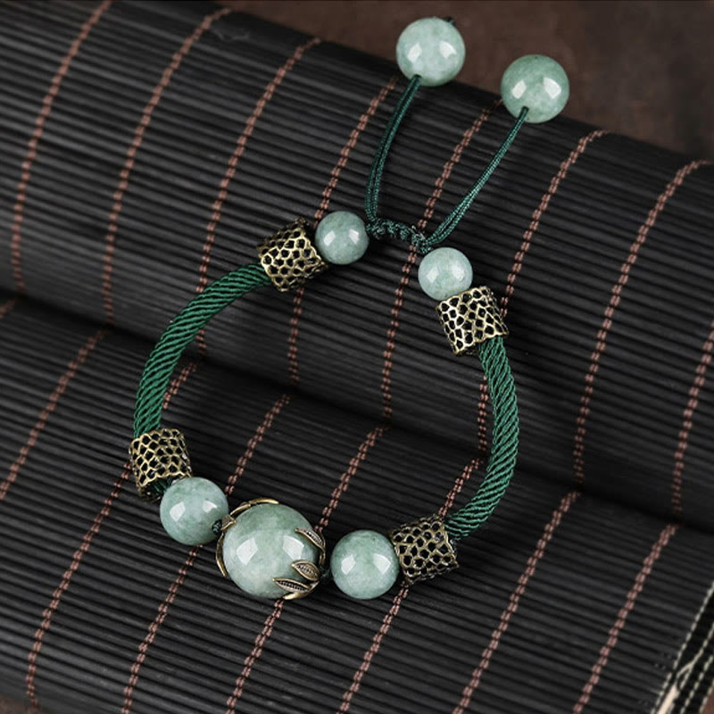 Handmade Green Rope Adjustable Jade Bead Minimalist Bracelet