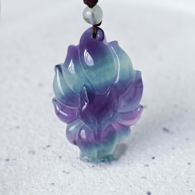 Natural Fluorite Gold Sheen Obsidian Fox Pendant Protection Necklace