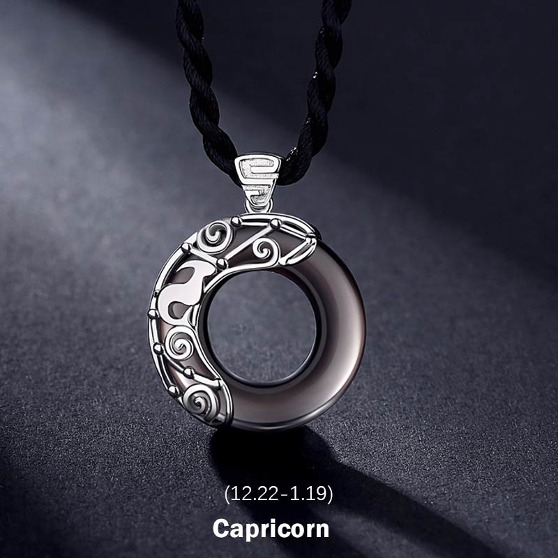 12 Constellations of the Zodiac Ice Obsidian Blessing Round Pendant Necklace