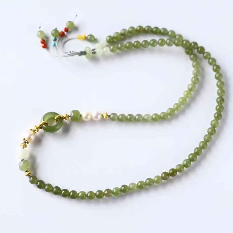 Refined Hetian Jade and Pearl Ping An Kou Peace Buckle String Bracelet