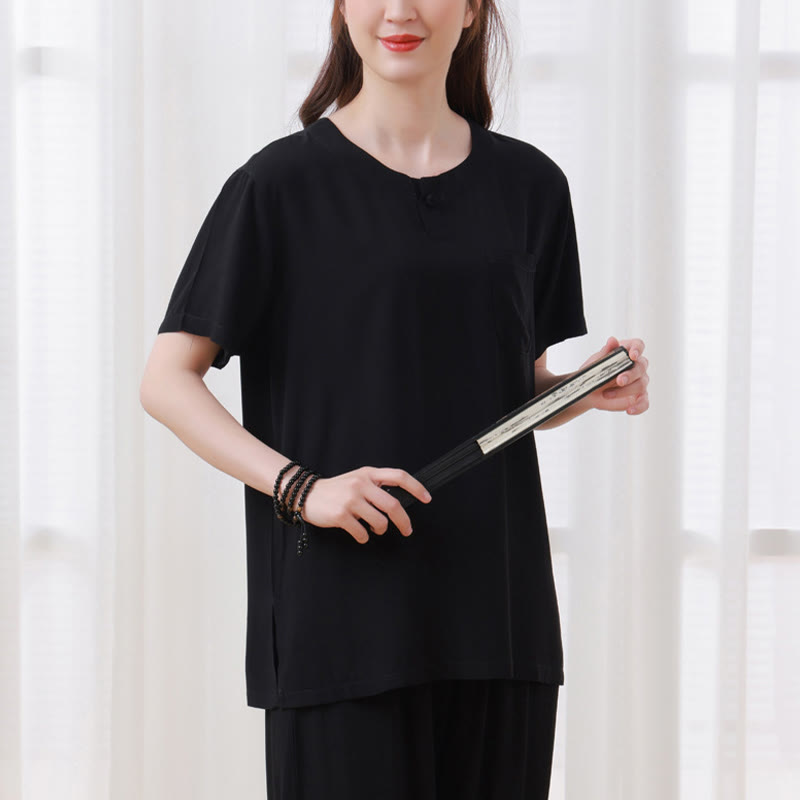 2Pcs Half Sleeve T-Shirt Pants Meditation Zen Tai Chi Cotton Linen Clothing Unisex Set
