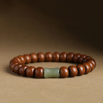 Natural Abelia Biflora Wood Hetian Jade Bamboo Bead Warding Off Evil Spirits Bracelet