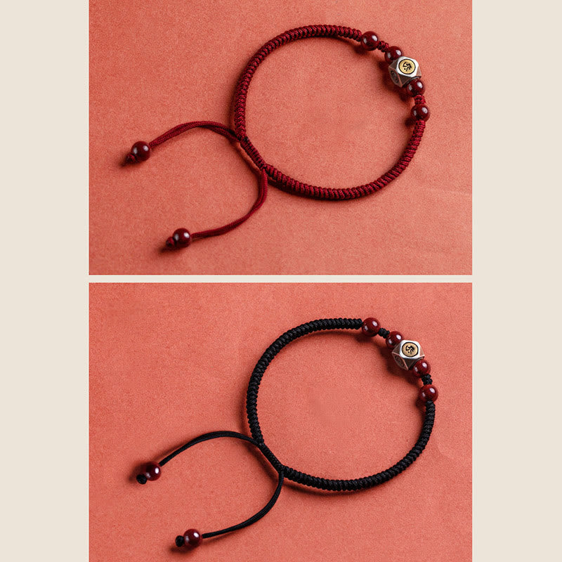 925 Sterling Silver Chinese Zodiac Natal Buddha Cinnabar Calm Bracelet
