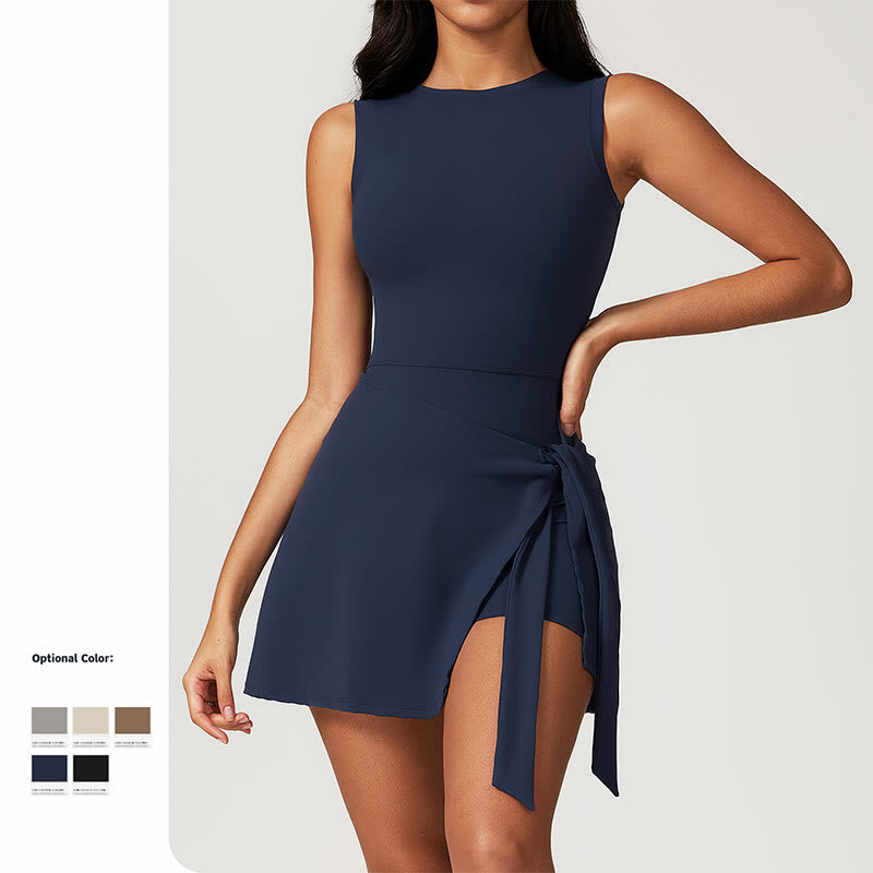 Solid Color Sports Tennis Yoga Lace-up Women Sports Dress