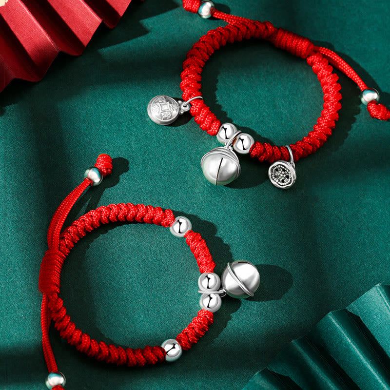 925 Sterling Silver Handmade Fu Character Lucky Money Bag Chinese Lock Charm Bell Lotus Copper Coin King Kong Knot Braided Kids Bracelet