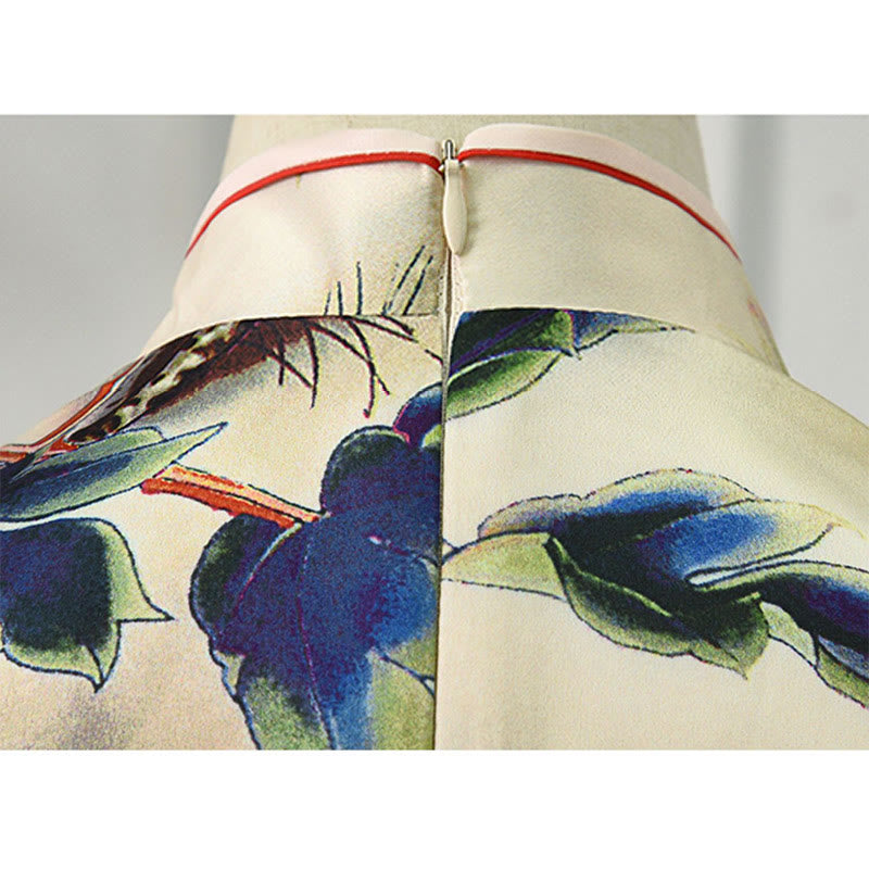Tactile Knit Peony Print Mindful Ritual Cheongsam Dress
