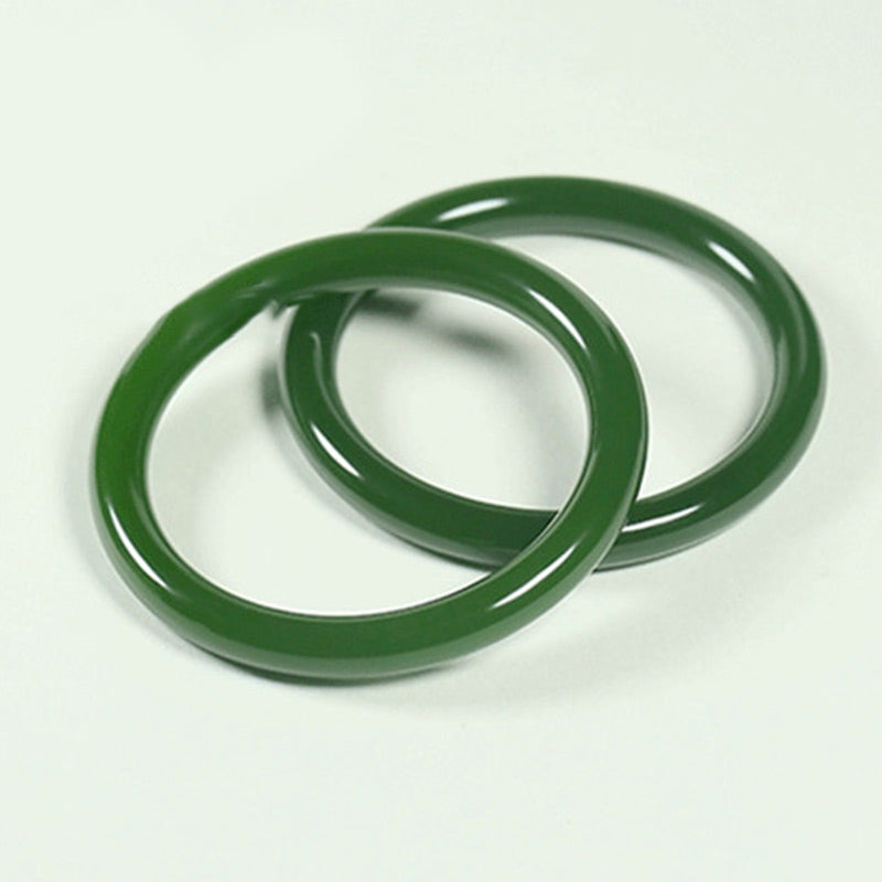 Polished Natural Cyan Jade Longevity Blessing Bangle Bracelet