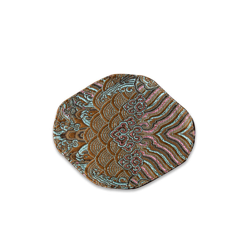 Vintage Sea Wave Bamboo Plum Blossom Embroidered Cup Mat Pad Tea Cup Coaster Kung Fu Tea Mat