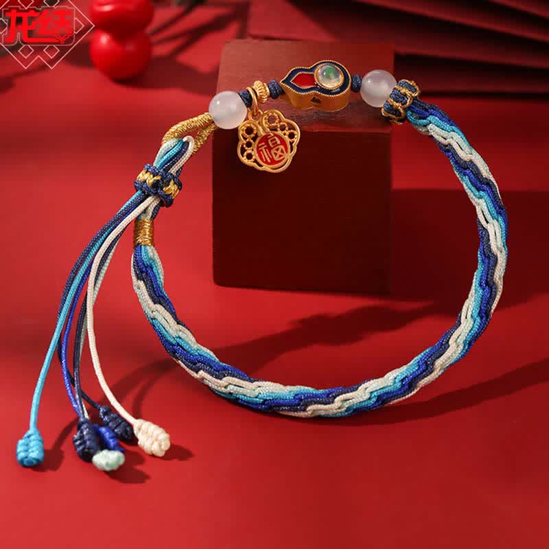 Handmade 925 Sterling Silver Wu Lou Endless Knot Hand-Woven Red String Bracelet