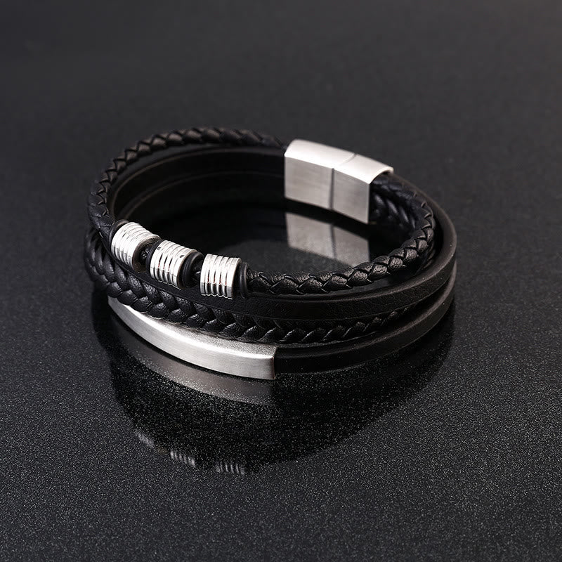 Leather Multi-Layer Titanium Steel Balance Braided Magnetic Buckle Bracelet