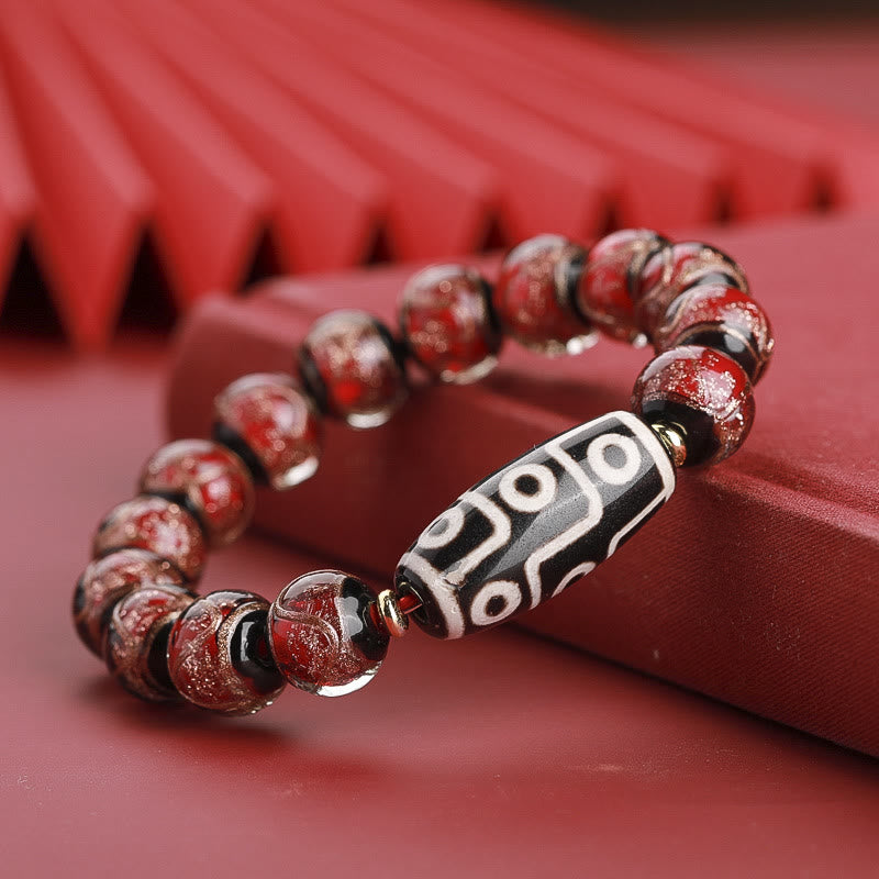 Hand-Finished Tibetan Style Dzi Bead and Vibrant Liuli Glass Beaded Bracelet