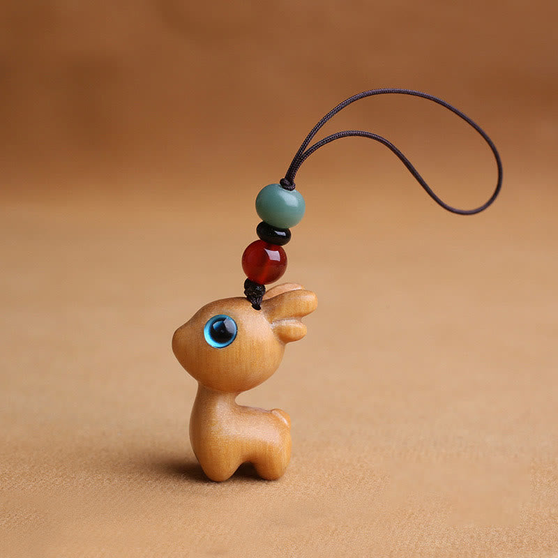 Sandalwood Small Leaf Red Sandalwood Ebony Wood Green Sandalwood Lucky Mini Deer Carved Protection Key Chain Phone Hanging Decoration