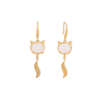 Handcrafted White Jade Fox Copper Earrings for Clarity and Balance