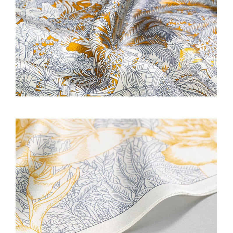 Jungle Oil Painting Auspicious Clouds 100% Mulberry Silk Scarf Premium Grade 6A Double-sided Silk Neck Scarf