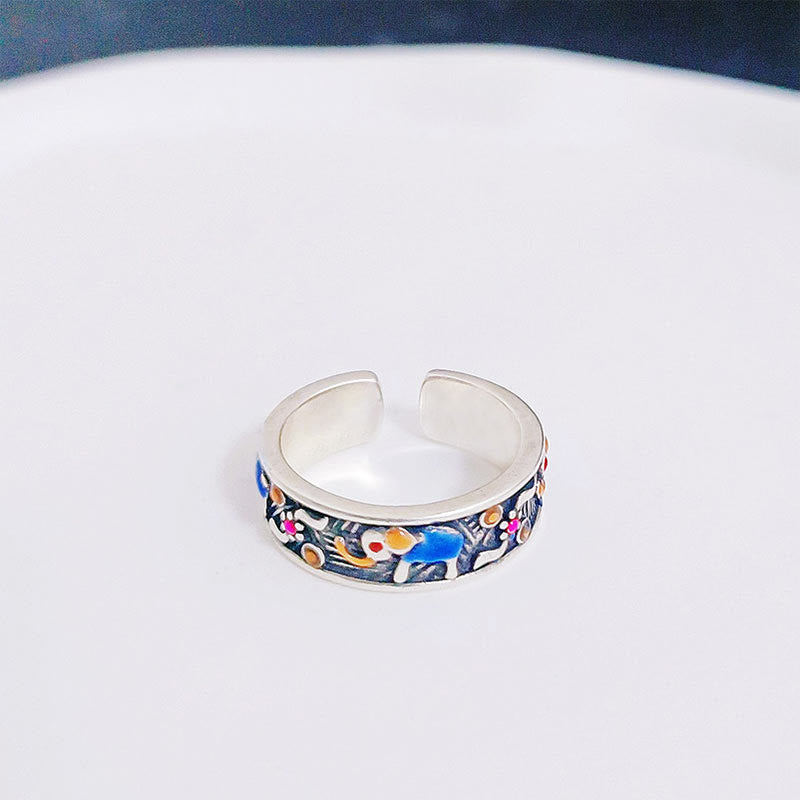 Carved Elephant Sterling Silver and Copper Adjustable Ring