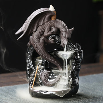 Nordic Dragon Ceramic Backflow Smoke Fountain Incense Burner with Sandalwood Cones