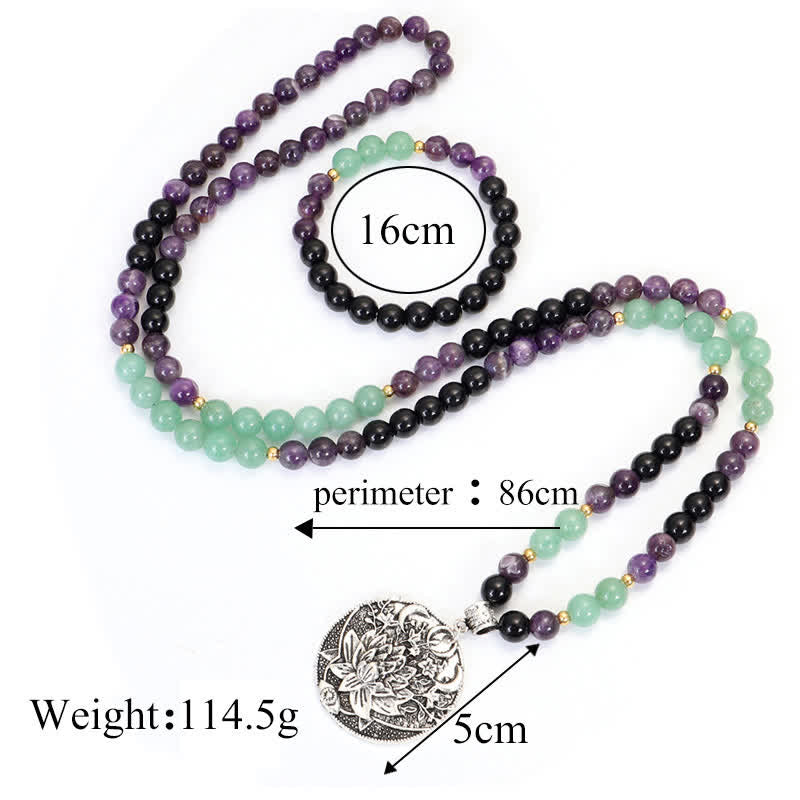 108 Mala Beads Amethyst Green Aventurine Lotus Meditation Bracelet