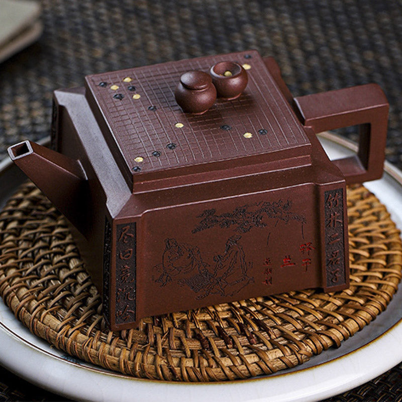 Yixing All Handmade Gomoku Playing Chess Purple Clay Kung Fu Square Teapot 280ml