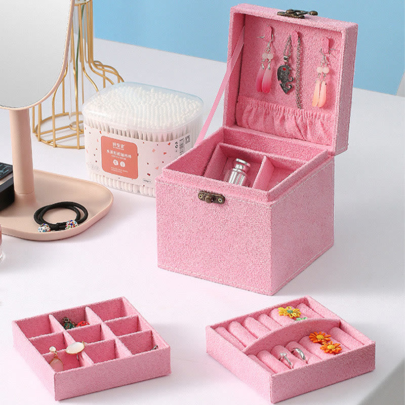 Three-Layer Flannel Jewelry Box Organizer and Storage Case