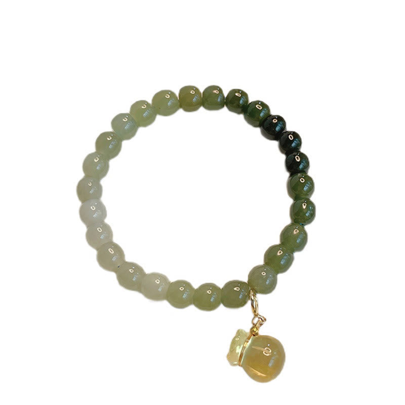 Natural Hetian Jade Beaded Bracelet with Symbolic Money Bag Charm