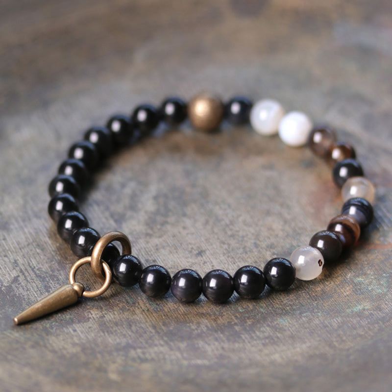 Black Obsidian Sodalite Crystal Copper Strength Couple Bracelet