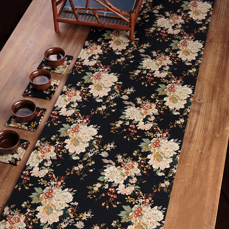 Vintage Peony Flower Blossom Bamboo Cup Mat Pad Tea Cup Coaster Kung Fu Tea Mat