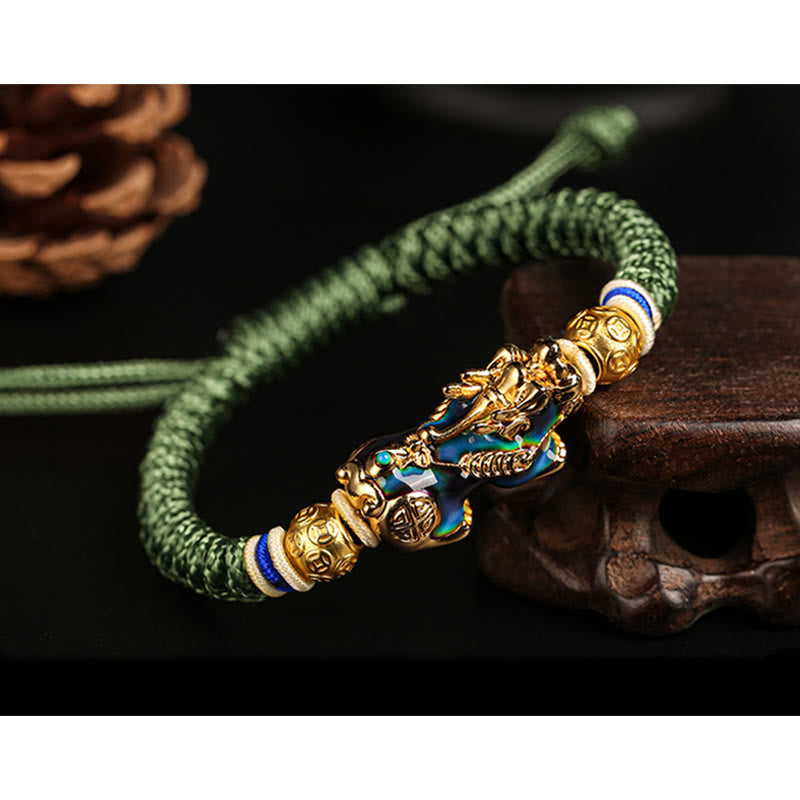 Color-Changing Gold & Copper Chinese Coin Pixiu Adjustable Cord Bracelet