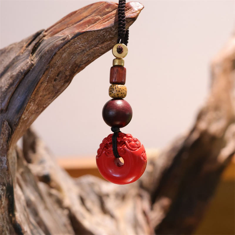 Natural Cinnabar PiXiu Peace Buckle Blessing Car Key Chain