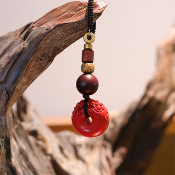 Natural Cinnabar PiXiu Peace Buckle Blessing Car Key Chain