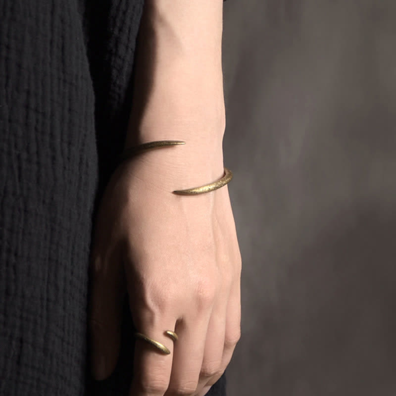 Minimalist Brass and Copper Adjustable Open Cuff Bangle Bracelet