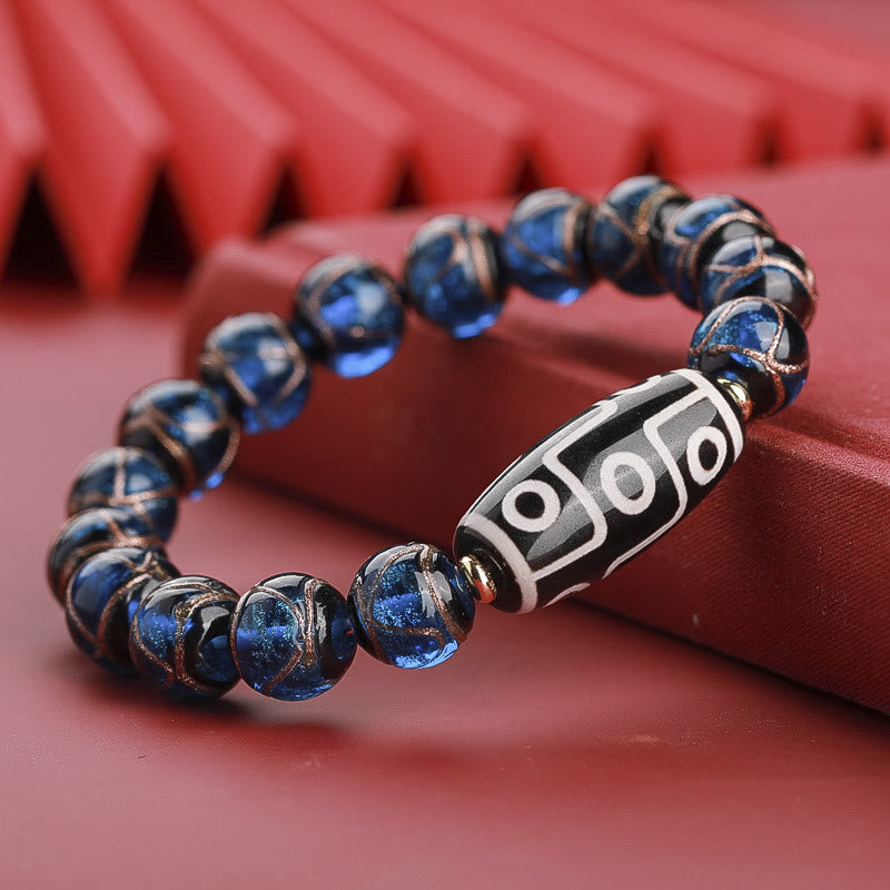 Hand-Finished Tibetan Style Dzi Bead and Vibrant Liuli Glass Beaded Bracelet