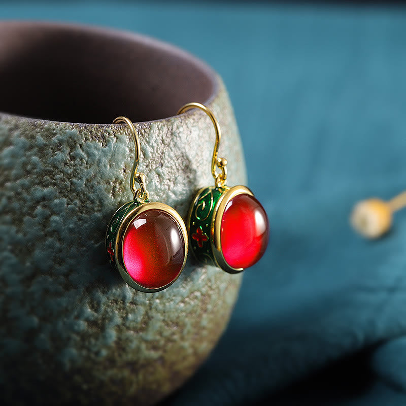 Round Red Corundum Confidence Hook Drop Dangle Earrings