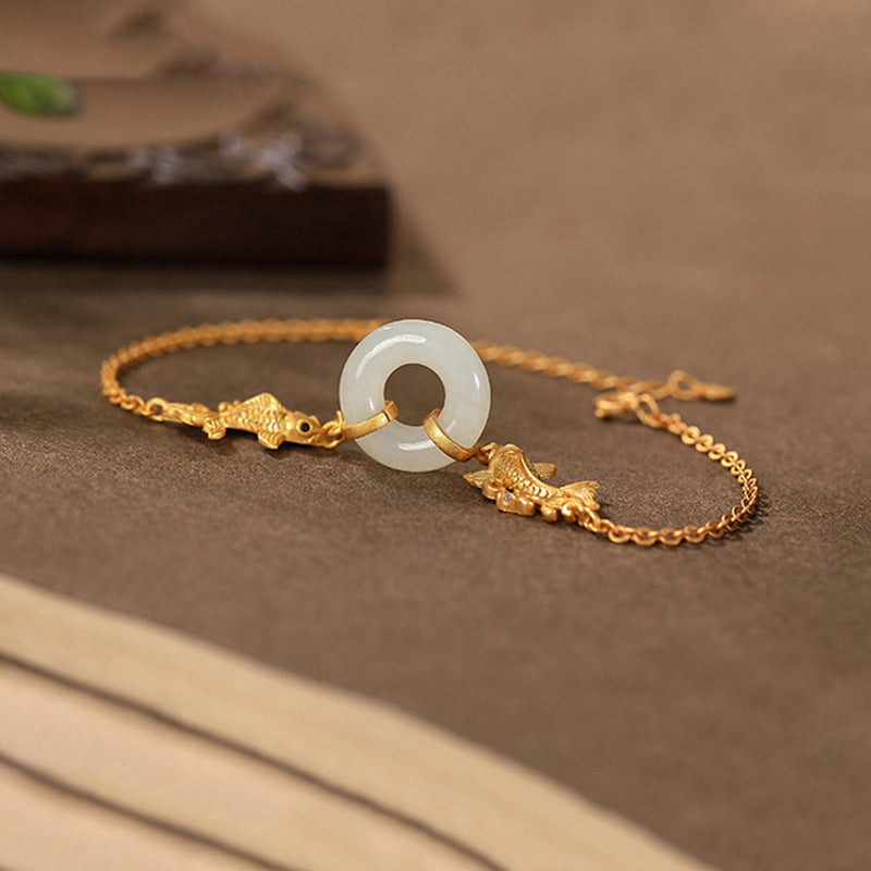 White Jade Koi Fish Prosperity Bracelet