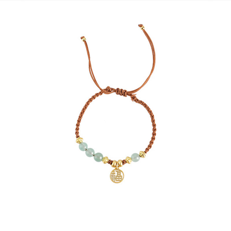 Jade Beads Fu Character Blessing Rope Bracelet