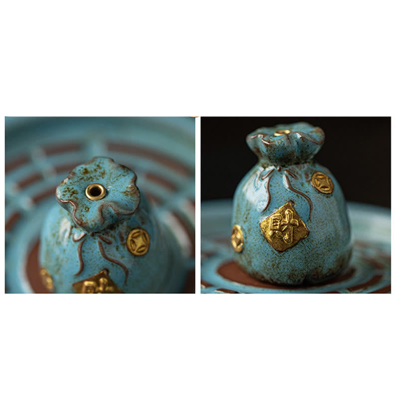 Ceramic Bagua Tray & Symbolic Wealth Vessel Stick Incense Burner