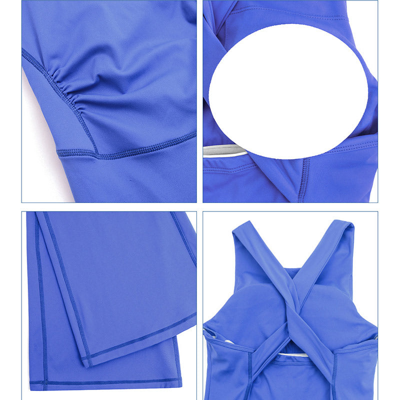 Women Workout Crisscross Sleeveless Flare Jumpsuit Sports Fitness Yoga Bodysuit