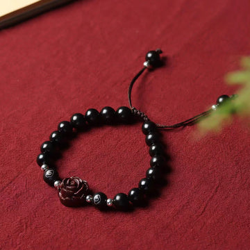 Handmade 8mm Small Leaf Red Sandalwood Beaded Unisex Bracelet